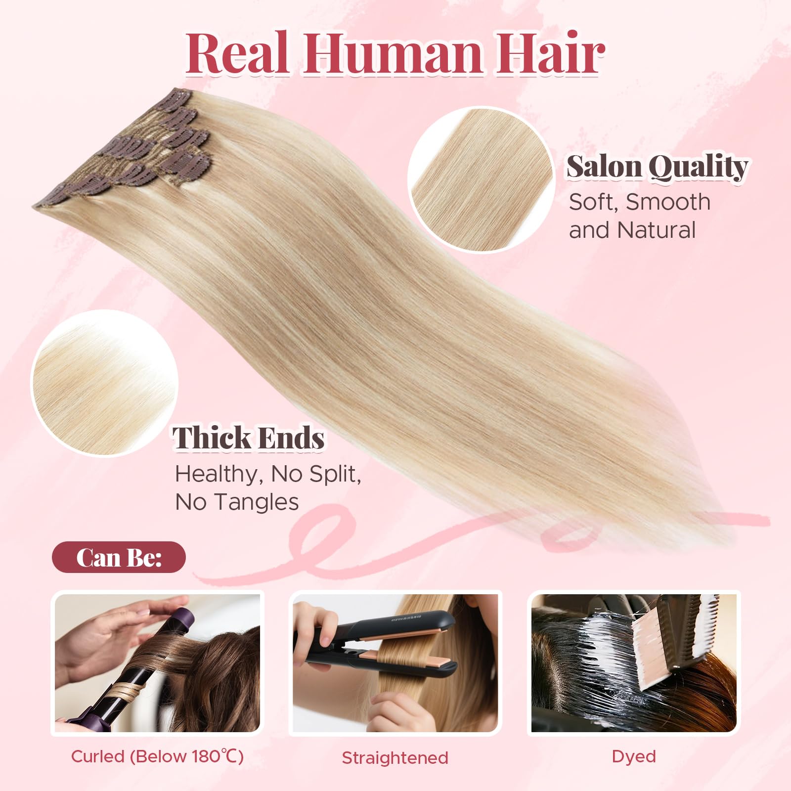 MY-LADY Clip In Extensions Echthaar Doppelt Genähte 8pcs 40cm Haarverlängerung mit Doppelt Tressen Glatte Natürlich für Frauen Clip In Human Hair Extensions Skin Weft (#18P613 Ascheblond/blond, 130g)