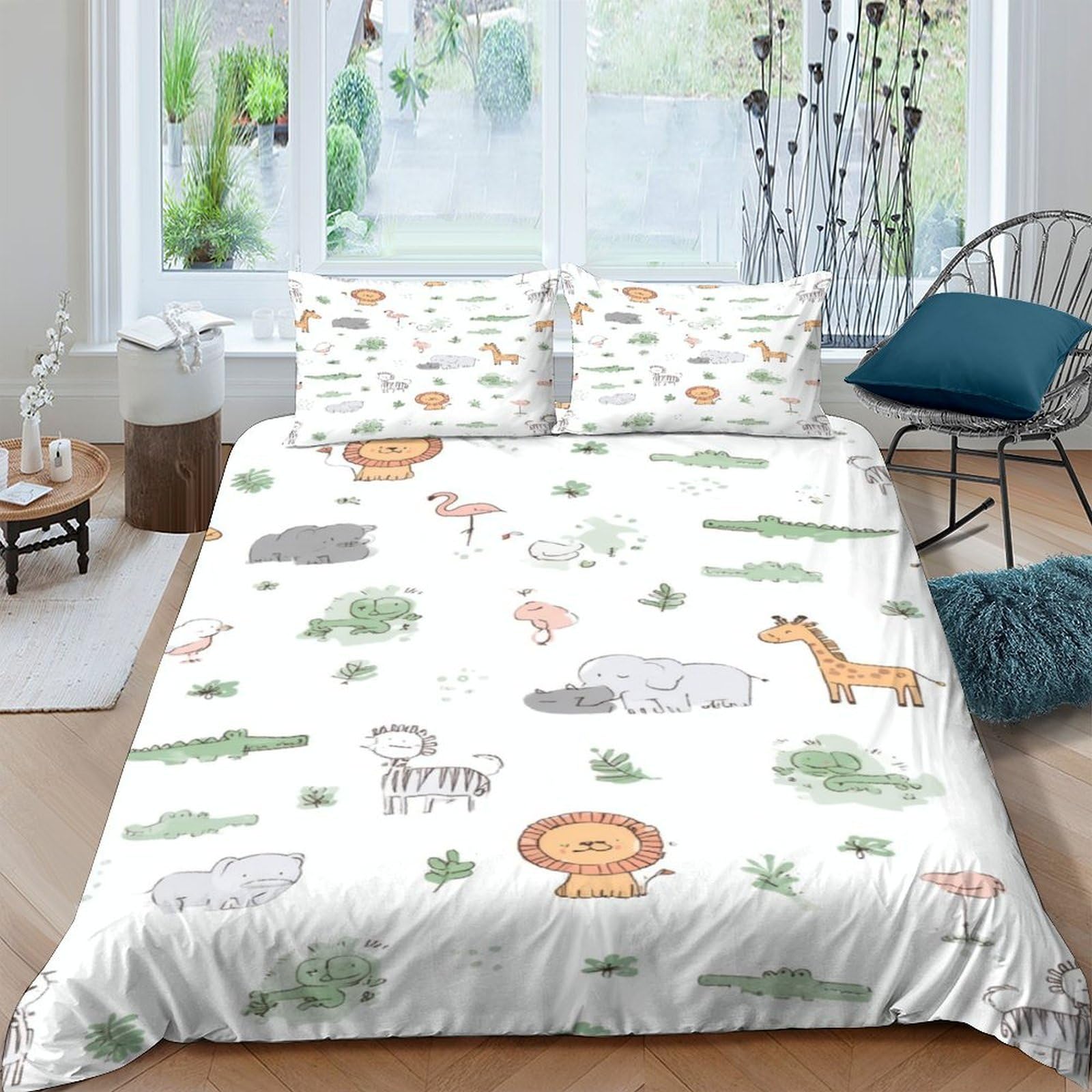 Ctjqhvkz Style-2 3D Printed Safari Animals Fitted Sheet Microfiber Soft Breathable Jungle Wildlife Bed Cover For Bedroom Dorm Decor Single（135X200cm）