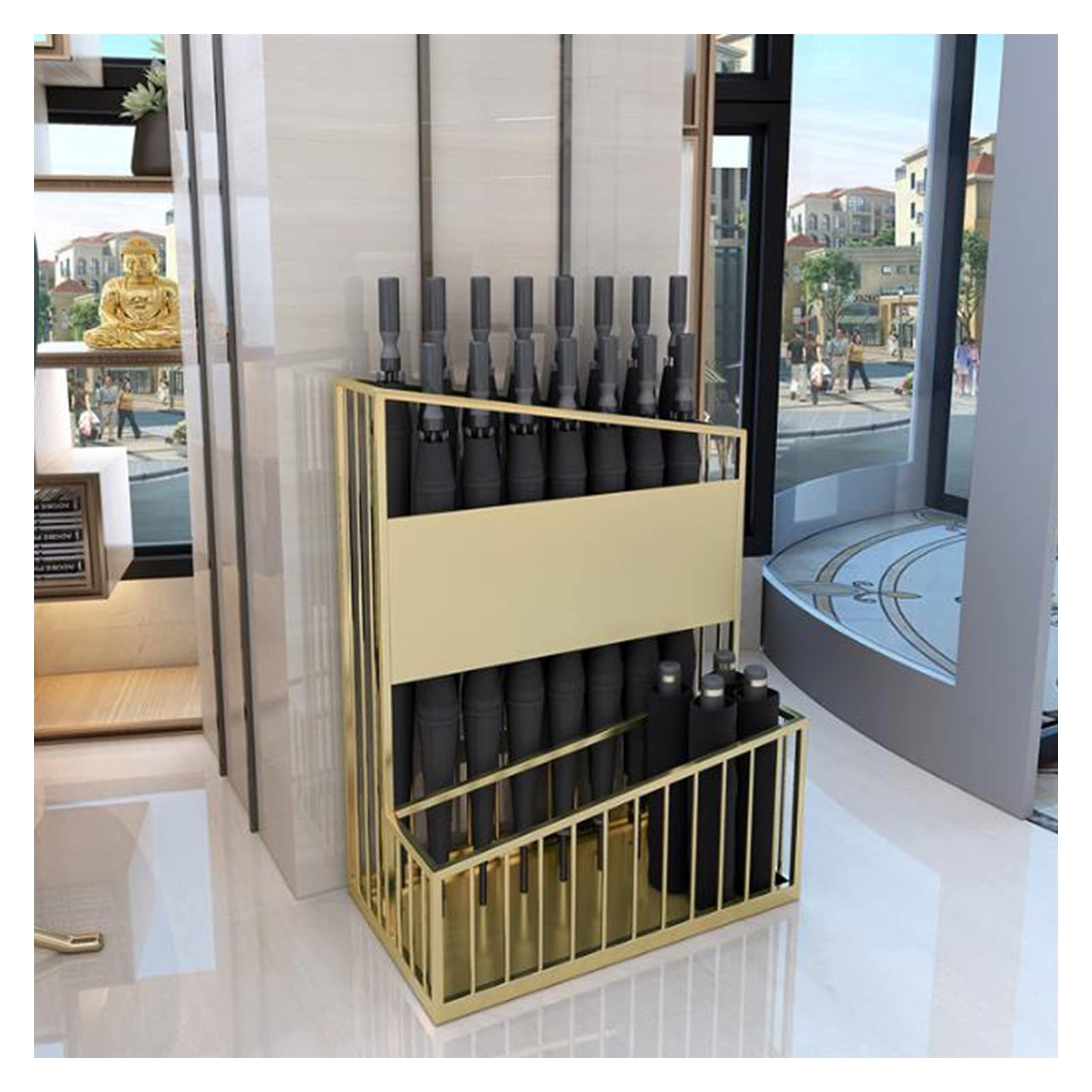 GHHVFEC Large Capacity Metal Umbrella Stand for Home & Commercial Use, Holds 12-27 Umbrellas, Stylish Gold Finish, Dimensions: 48x27x60cm, Perfect for Entryways & Offices