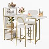 Garvee Dining Table Set for 2, 3-Piece Expandable Bar Table and Chairs Set, with Storage Shelves and Wine Rack, Small Kitchen Dining Set for Living Room, Apartment