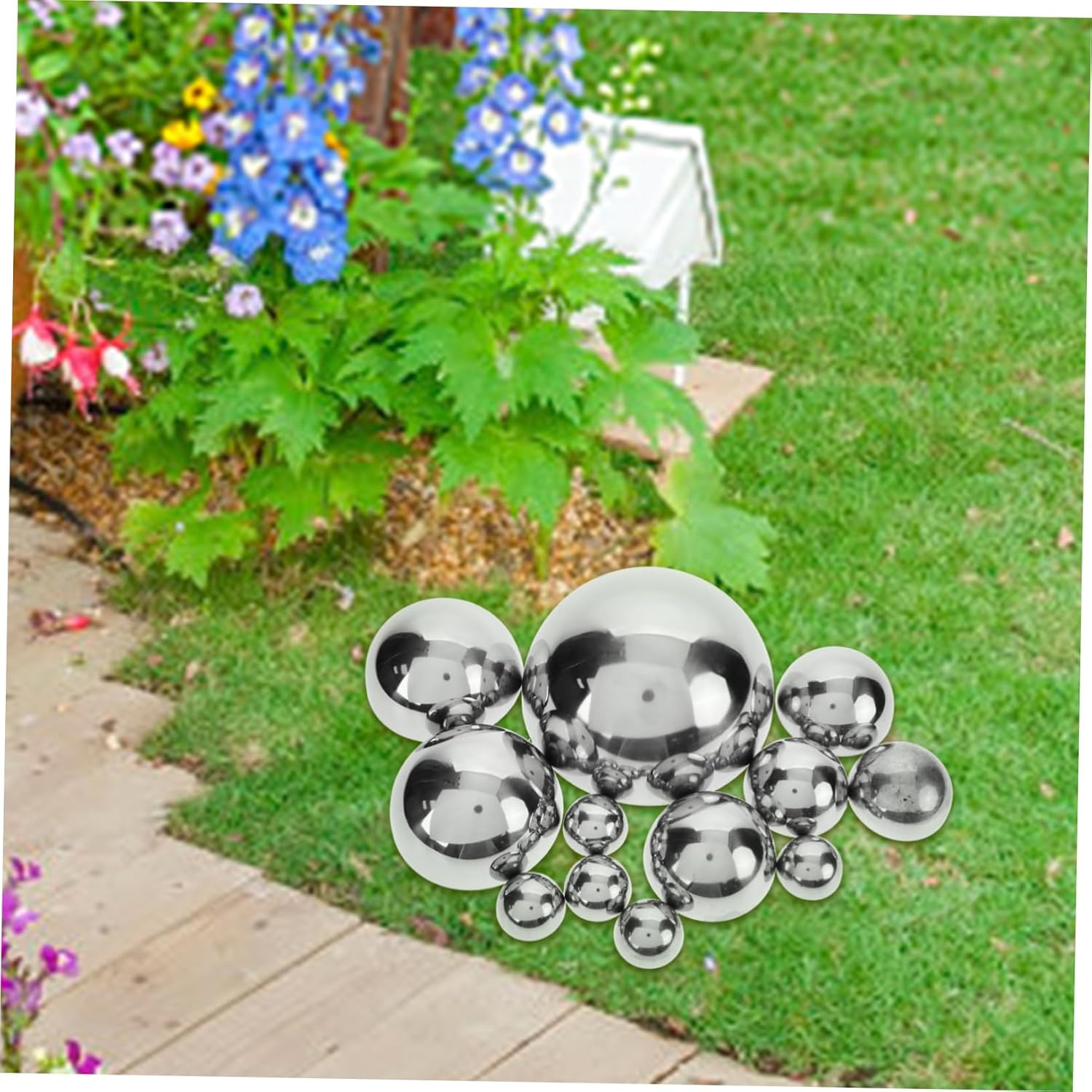 Kisangel 12pcs Garden Sphere Decor Mirror Balls Stainless Steel Reflective Half Balls Gazing for Outdoor Indoor