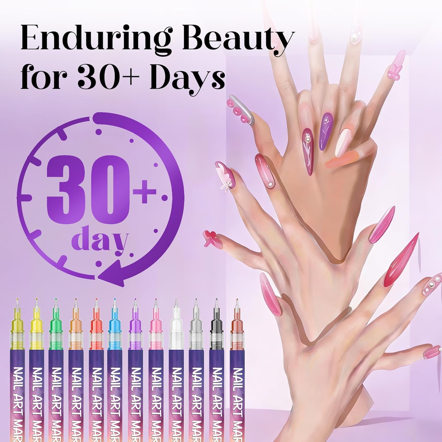 YUEUR 12 Colors Nail Art Pens Set, Fine Tip Nail Polish Pen Markers, Quick Dry Nail Art Kit for DIY Home Salon, Professional Nail Art Tools, Manicure Set Gift for Adults Beginners