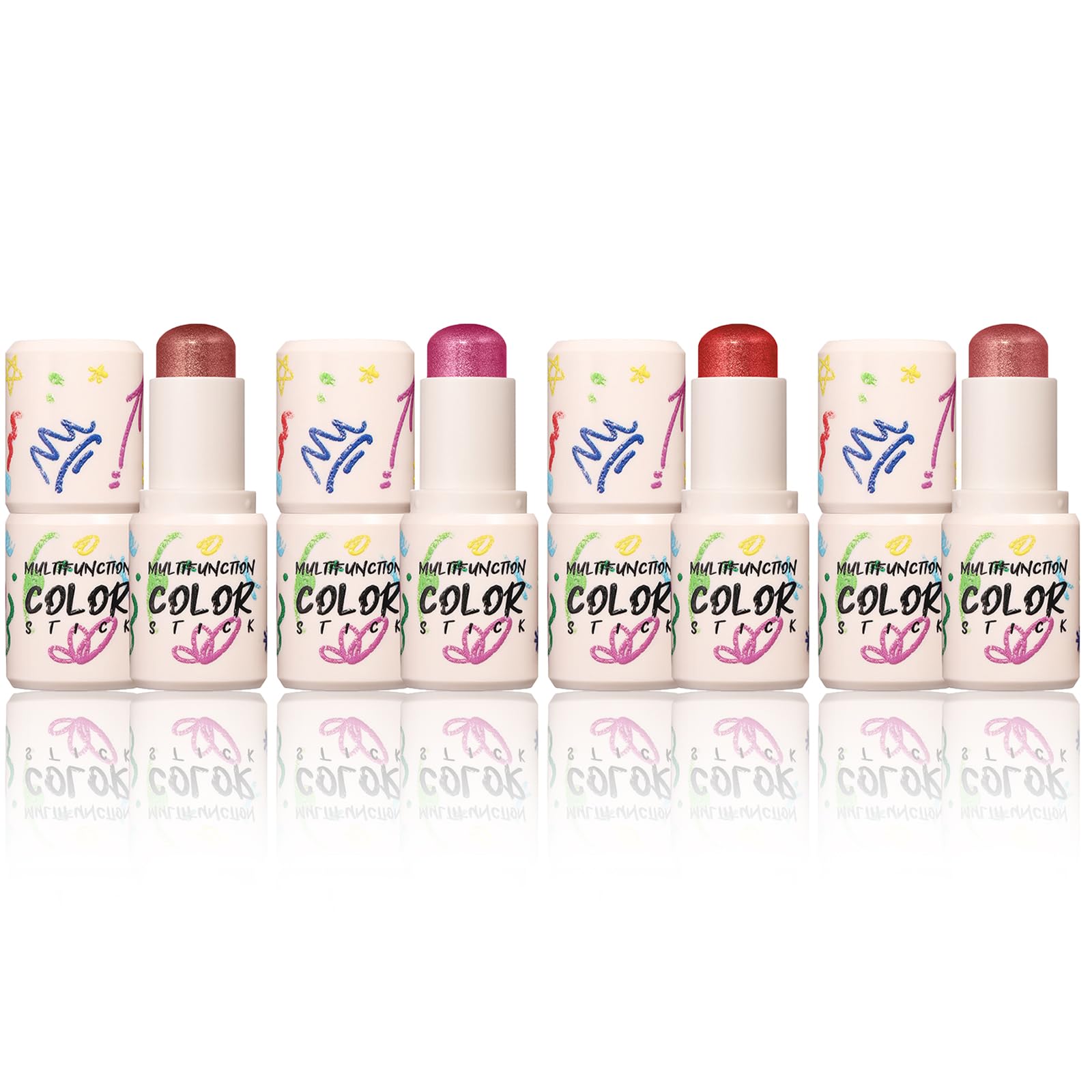 BeauFairy Blush Stick, 4 Piezas, Colorete para Mejillas, Barra de Rubor, Igero Transpirable, Larga Duración, Prueba de Manchas, Fáciles de Aplicar en Mejillas, Ojos Labios, para Todo Tipo de Piel (C)