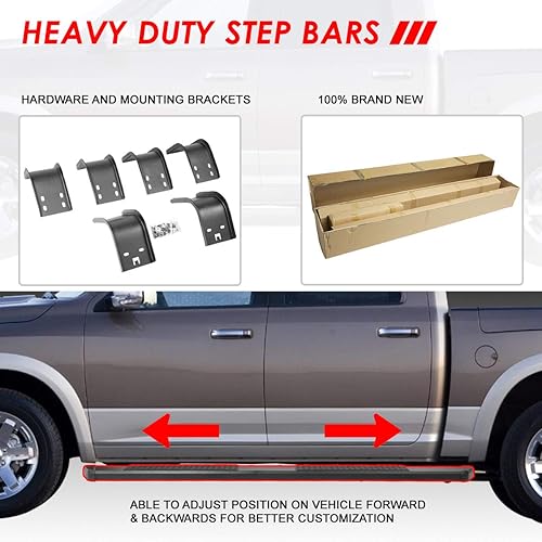 Miniatura 10 de Auto Dynasty Estribos compatibles con 2009-2024 Ram1500 2500 3500 Crew Cab 4 puertas, barras Nerf de riel lateral de acero inoxidable, barras de