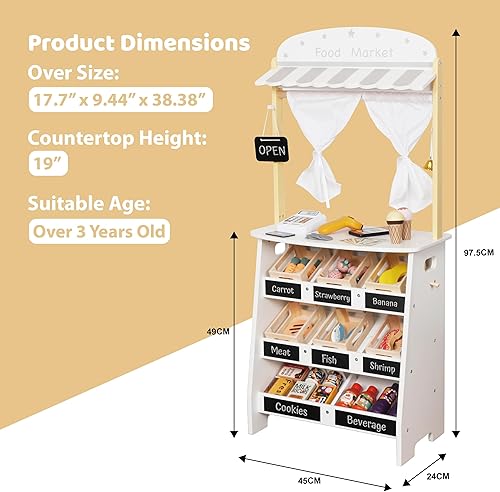 Miniatura 3 de Juego de tienda de comestibles para niños, tienda de juegos de simulación y carrito de compras de supermercado de madera con caja registradora de