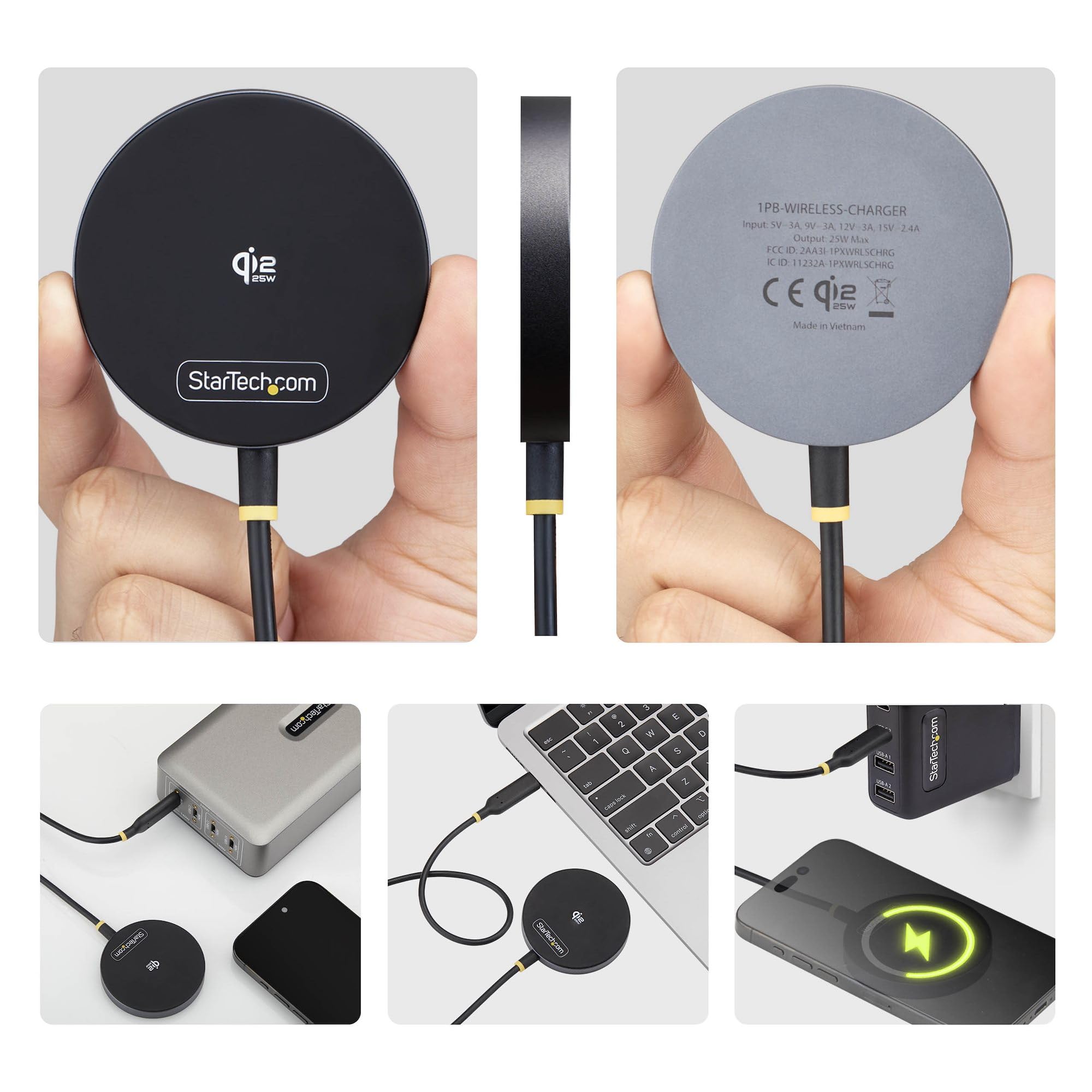 StarTech Qi2.2 Magnetyczna bezprzewodowa podkładka ładująca 25 W z kablem USB-C o długości 6.6ft / 2 m, MagSafe kompatybilna z iPhone 17/16 Pro/Pro Max, Google Pixel 10, czarna
