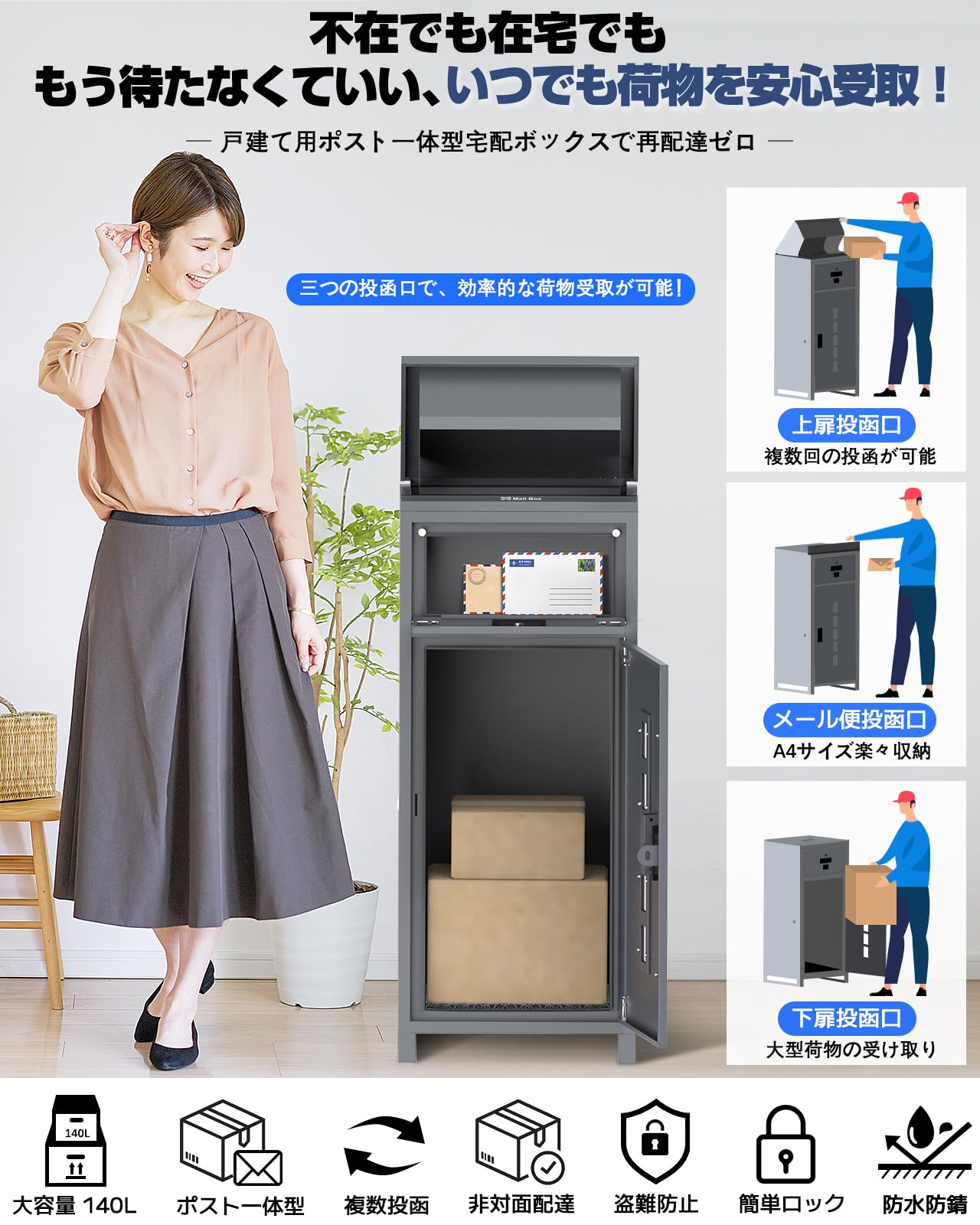 Amazon.co.jp: 【複数投函/ポスト一体型/140L大容量 】宅配