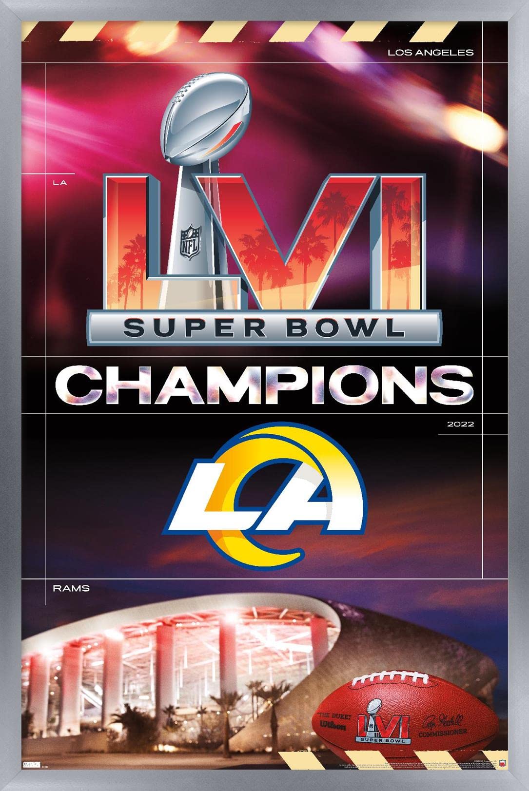 Photo 1 of *MINOR DAMAGE* Trends International NFL Los Angeles Rams - Commemorative Super Bowl LVI Champions Team Logo Wall Poster, 22.375" x 34", Silver Framed Version 22.375" x 34" Silver Framed Version