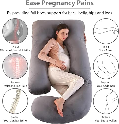 Miniatura 4 de Victostar Almohada de embarazo, almohada de maternidad en forma de U de 57 pulgadas con funda extraíble, almohada de cuerpo completo para espalda,