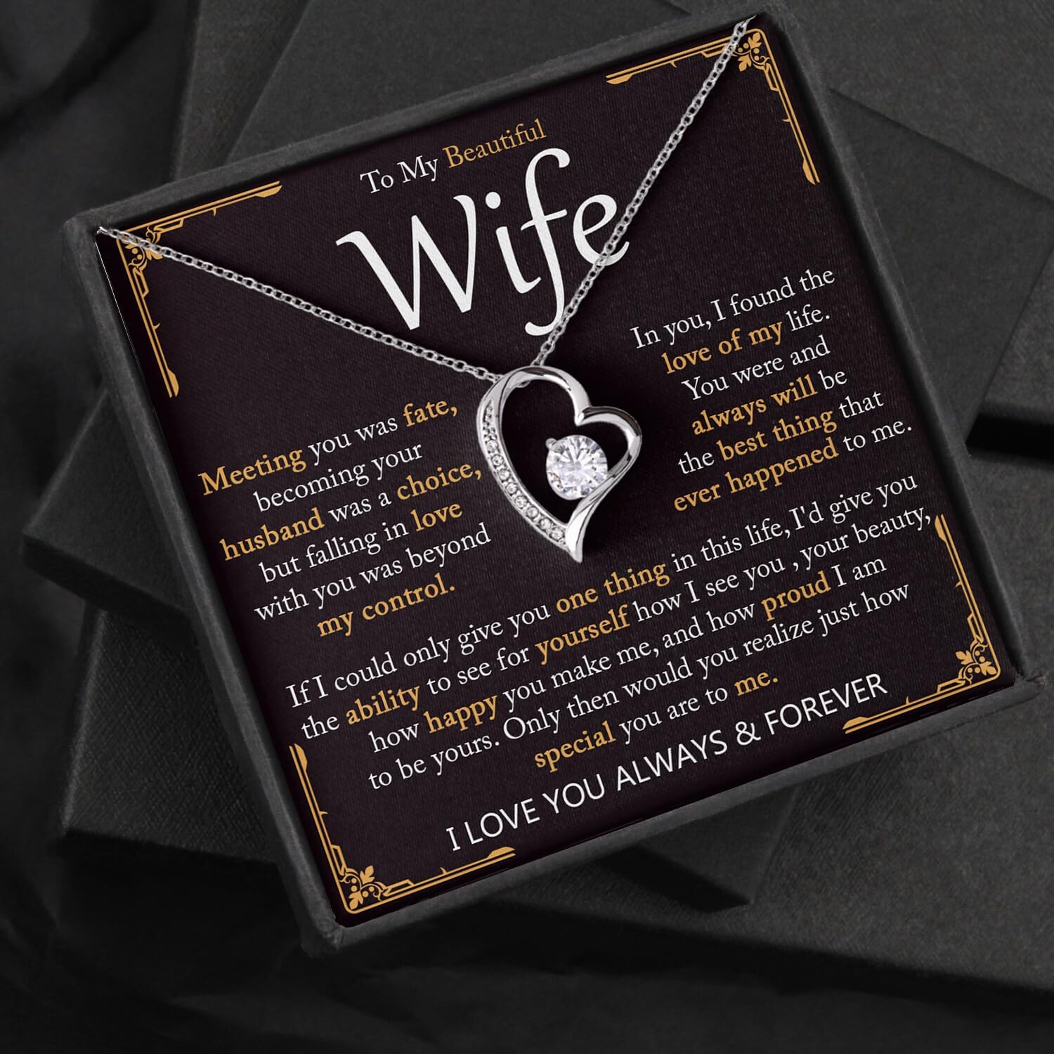 To My Wife Necklace from Husband, Romantic Forever Love Heart Jewelry with Message Card, Anniversary, Valentine’s Day, Christmas, Birthday Gift for Wife - Image 4