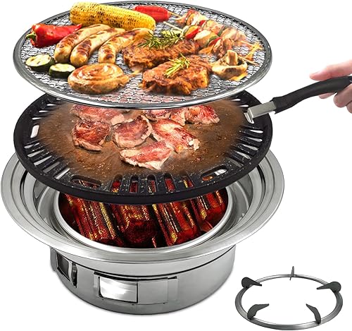 Korean BBQ GrillPortable Charcoal Grill Stainless Steel Non-stick Easy to Clean Multi-function Charcoal Stove for Outdoor Camping BBQ Grill
