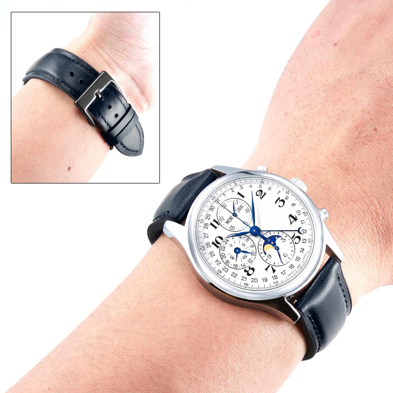 BINLUN Cinturino per Orologio in Pelle 22mm 21mm 20mm 19mm 18mm 16mm 14mm Pelle Cera Olio e Silicone Ibrido Cinturini di Ricambio Retrò Cinturino a Sgancio Rapido per Uomo Donna 6 Colori