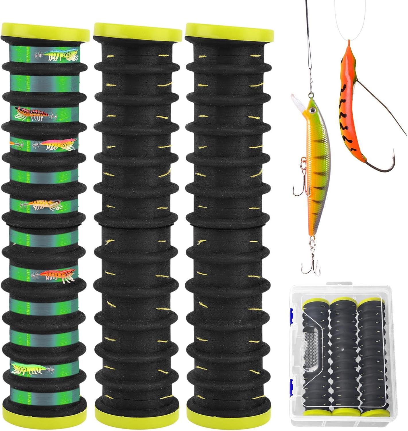 3 Pcs Fishing Leader Storage Organizer, EVA Foam Fishing Line Organizer with 12 Line Slots for Storing Lines Winding Board Rigs Holder Leader Tray Hook Keeper, with Tackle Box