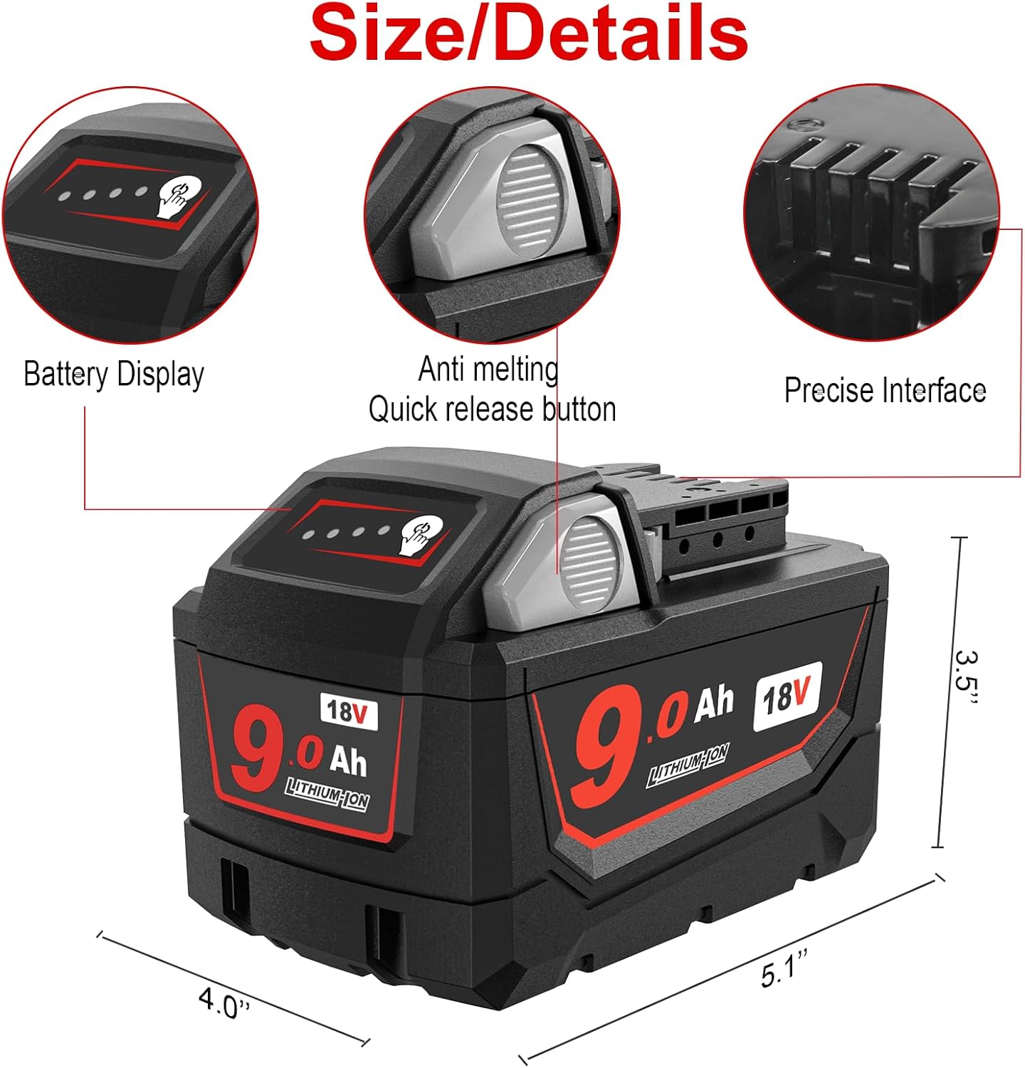 2 Pack 9.0Ah 18V Batteries Compatible with Milwaukee 18V Cordless Tools,Replaces 48-11-1865 48-11-1820 48-11-1850 48-11-1828 (Not Made by Milwaukee)