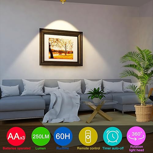 Miniatura 10 de Blisaleiip Luz de arte para pintar, luz de imagen de 22 pulgadas, funciona con pilas, luz de pared de aluminio completo con control remoto para