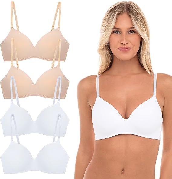 4 Pack Wirefree Bra - Women's Flexible Soft Foam Wireless No Wire Soft Pad T Shirt Bra