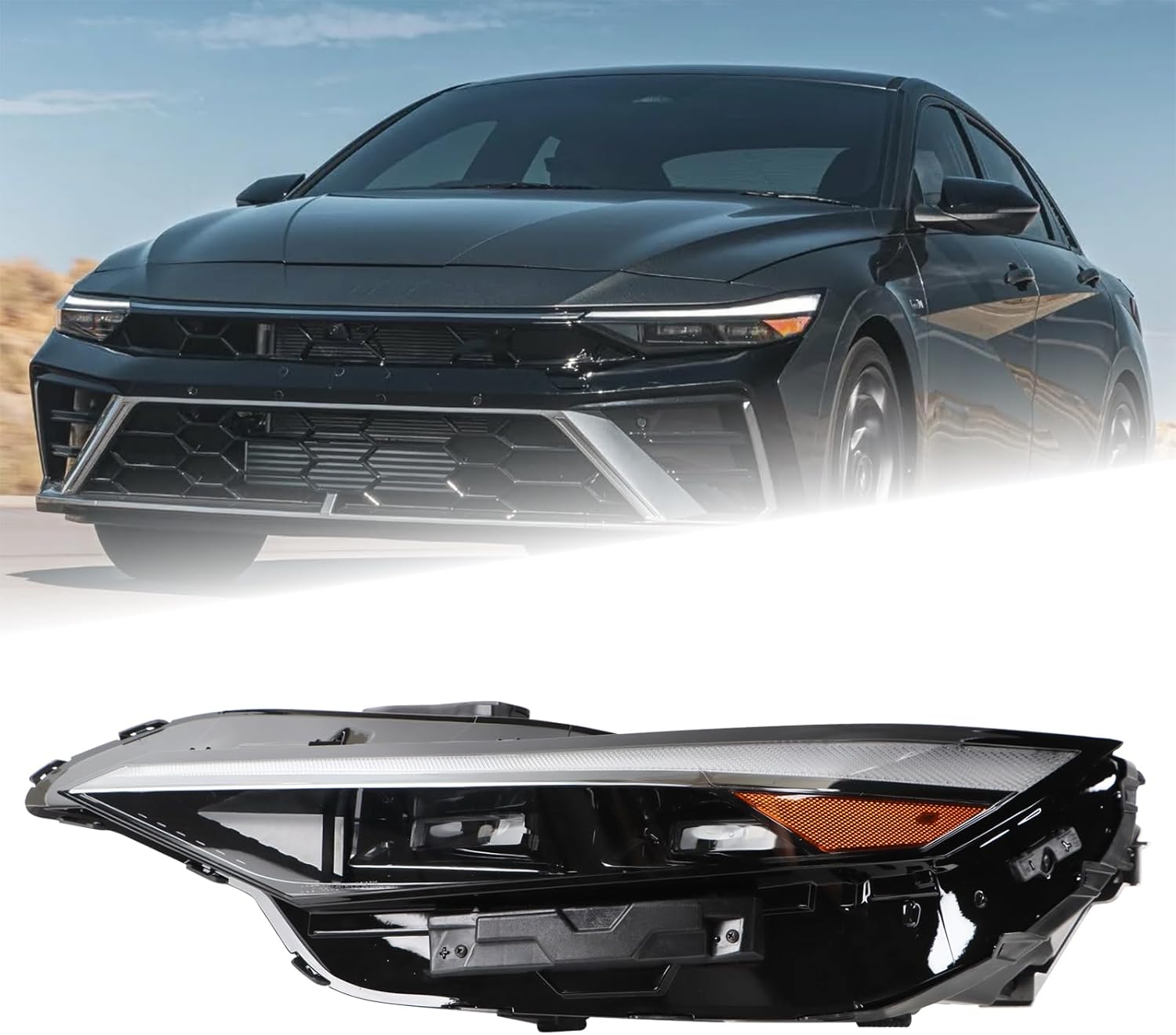 LH USA Tpye LED Headlight Assembly Fit for 2024 2025 Hyundai Elantra Headlamp Left Driver Side W/Module Double Lentille 92101AA740 92101-AA740