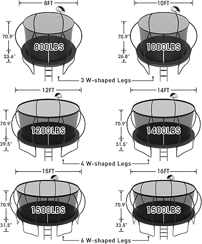 Miniatura 6 de CITYLE Tranpoline - Tranpoline de 1500 libras, 12, 14, 15 y 16 pies, para niños y adultos, con red de cierre, estacas de viento, aro de baloncesto,