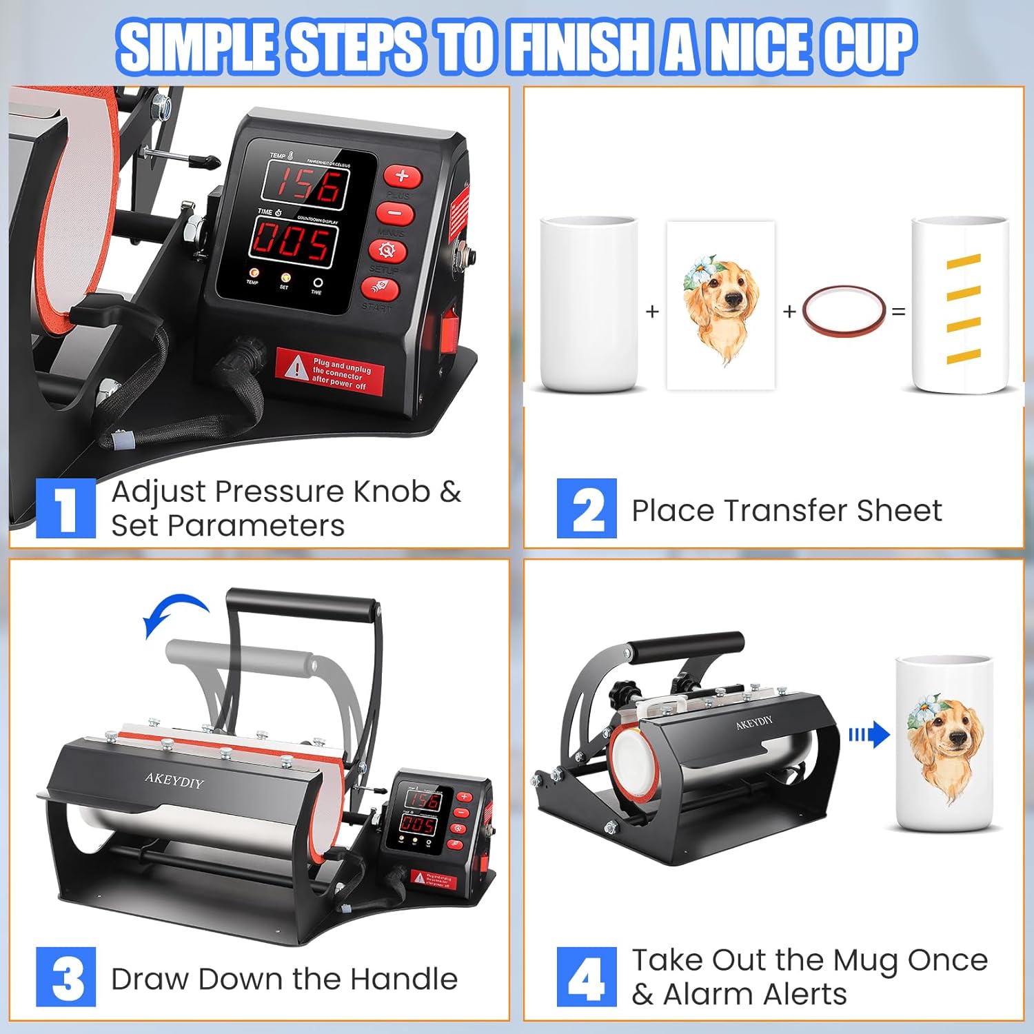 Tumbler Heat Press 10-30 OZ, Cup Mug Press Machine, Sublimation Heat Transfer Straight Skinny Tumbler 30 OZ 20 OZ 16 OZ 15 OZ 11 OZ, DIY Tumbler Press with Heat Tape - Image 4