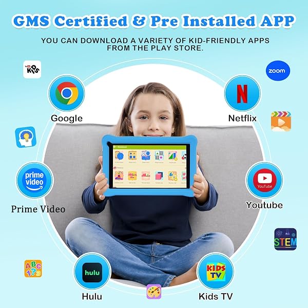 Tablet bambini 7 pollici con Controllo Parentale, Android 13, Schermo IPS, 8GB RAM 64GB ROM(256 GB Espandibile), WiFi, App Pre-installed, Doppia fotocamera, Tablet Educativo con Custodia (Blue) - 2