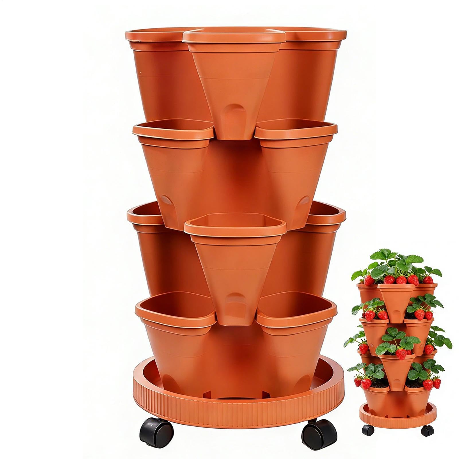 Generico Vaso per Fragole 4 Piani con Sottovaso Rimovibile | Fioriera a Torre da Giardino per Piante da e Frutto Indoor Outdoor Casa Ufficio Ingresso Terrazzo Patio