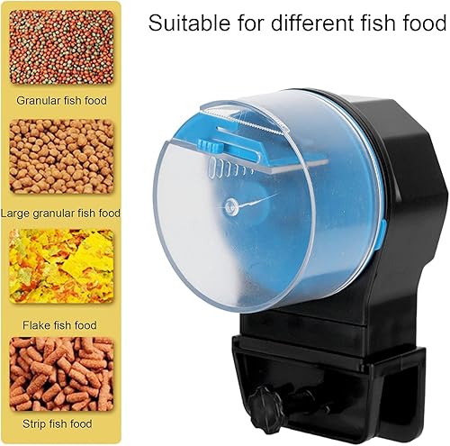 Miniatura 9 de Fydun Comedero automático para peces, temporizador flexible, fácil de instalar, dispensador de alimentos para pescados, color azul, amplia gama de