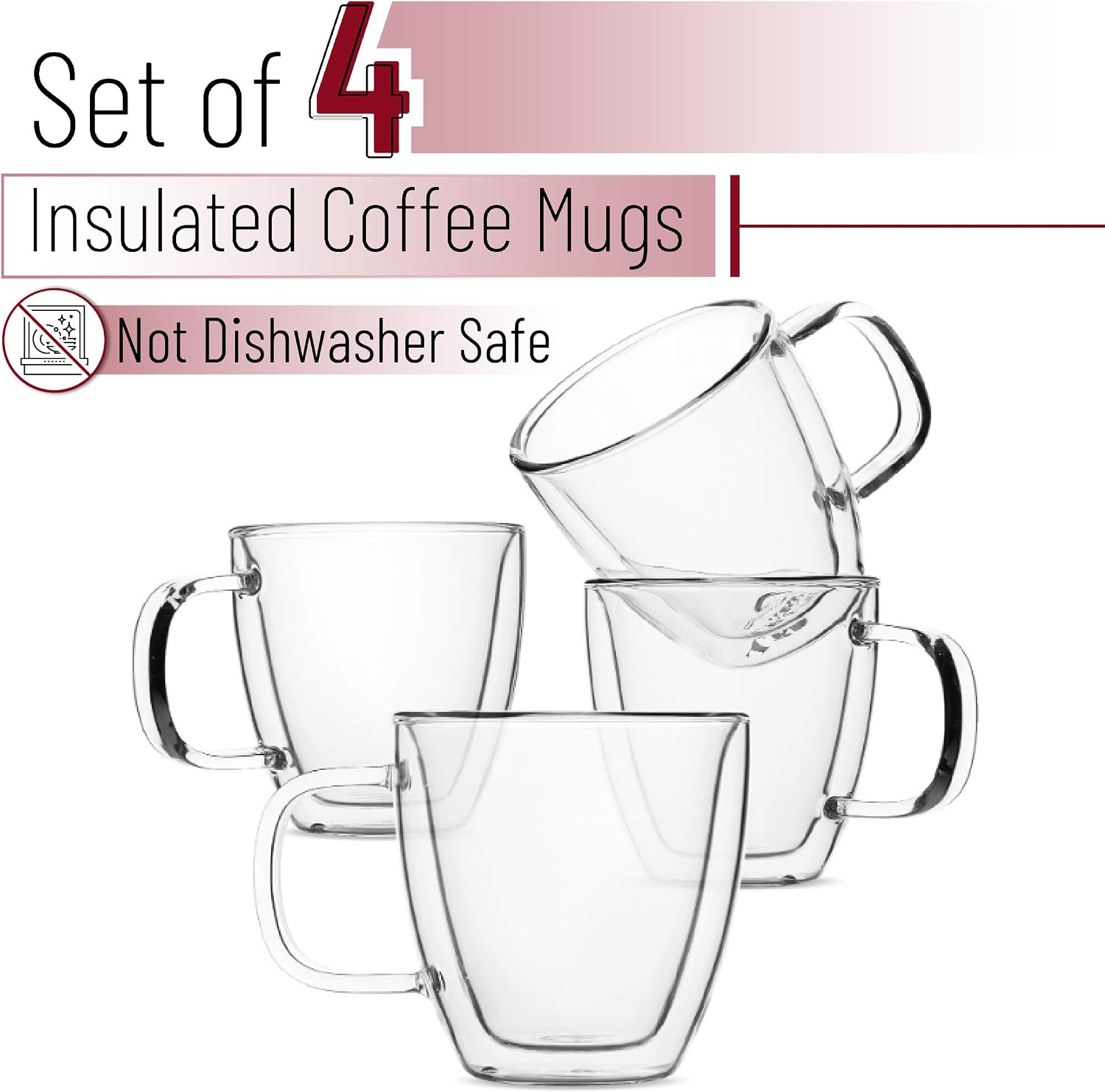 BTaT- Double Walled Espresso Cups, 5 oz, Set of 4, Clear Coffee Mugs, Double Wall Insulated Espresso Cups, Small Coffee Mugs for Tea, Lattes, Macchiatos, Hot & Cold Beverages, Microwave Safe image 2