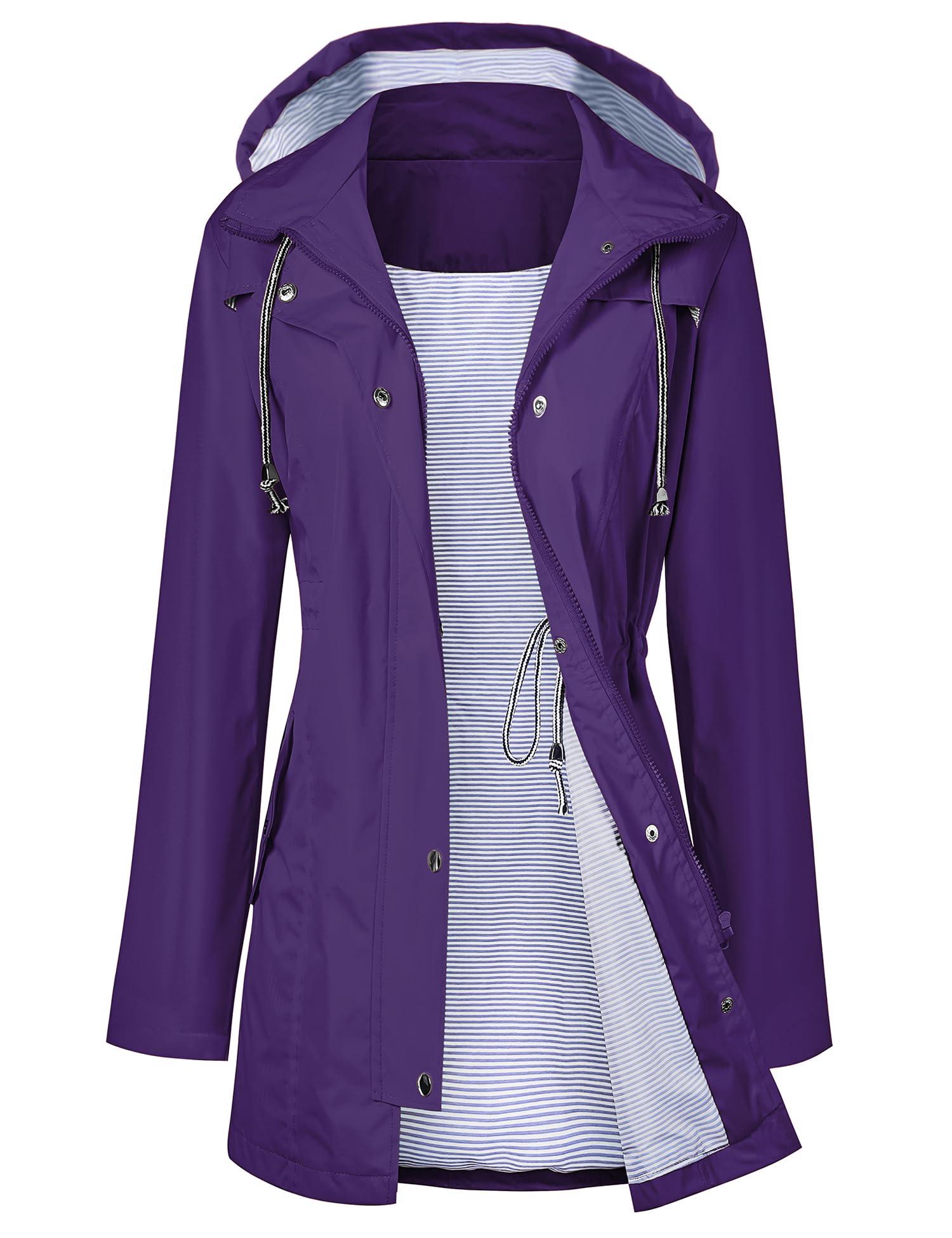 LOMON Raincoat Women Waterproof Long Hooded Trench Coats Lined Windbreaker Travel Jacket S-XXL
