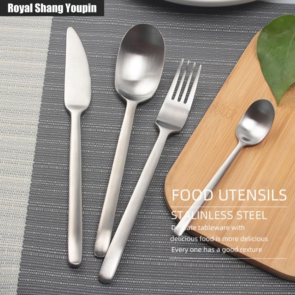 Maniglia Satinata Opaca Cucina Acciaio Inossidabile Posate Stoviglie Posate Coltelli Forchette Cucchiai Set Coltello Da Bistecca Cucchiaio Da Dessert (Oro,16 pezzi)