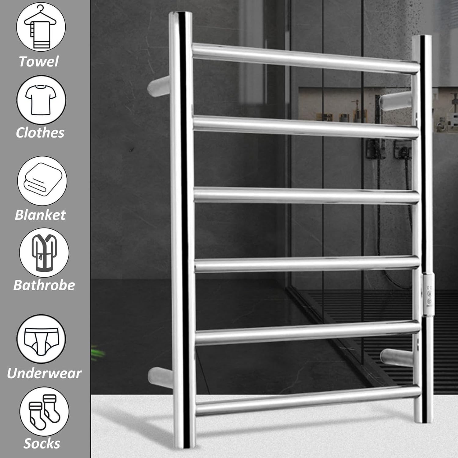 Silver,Hard Wired,Wall Mounted,Radiator Towel Racks for Drying Towels and Garments,Stainless Steel Bathroom Heated Towel Bar