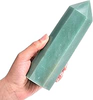 Vista 12 de AMOYSTONE 1 varita de aventurina verde, columna hexagonal de cristal curativo natural, 6 torres de cristal facetadas, reiki yoga, 0.6-1.1 libras