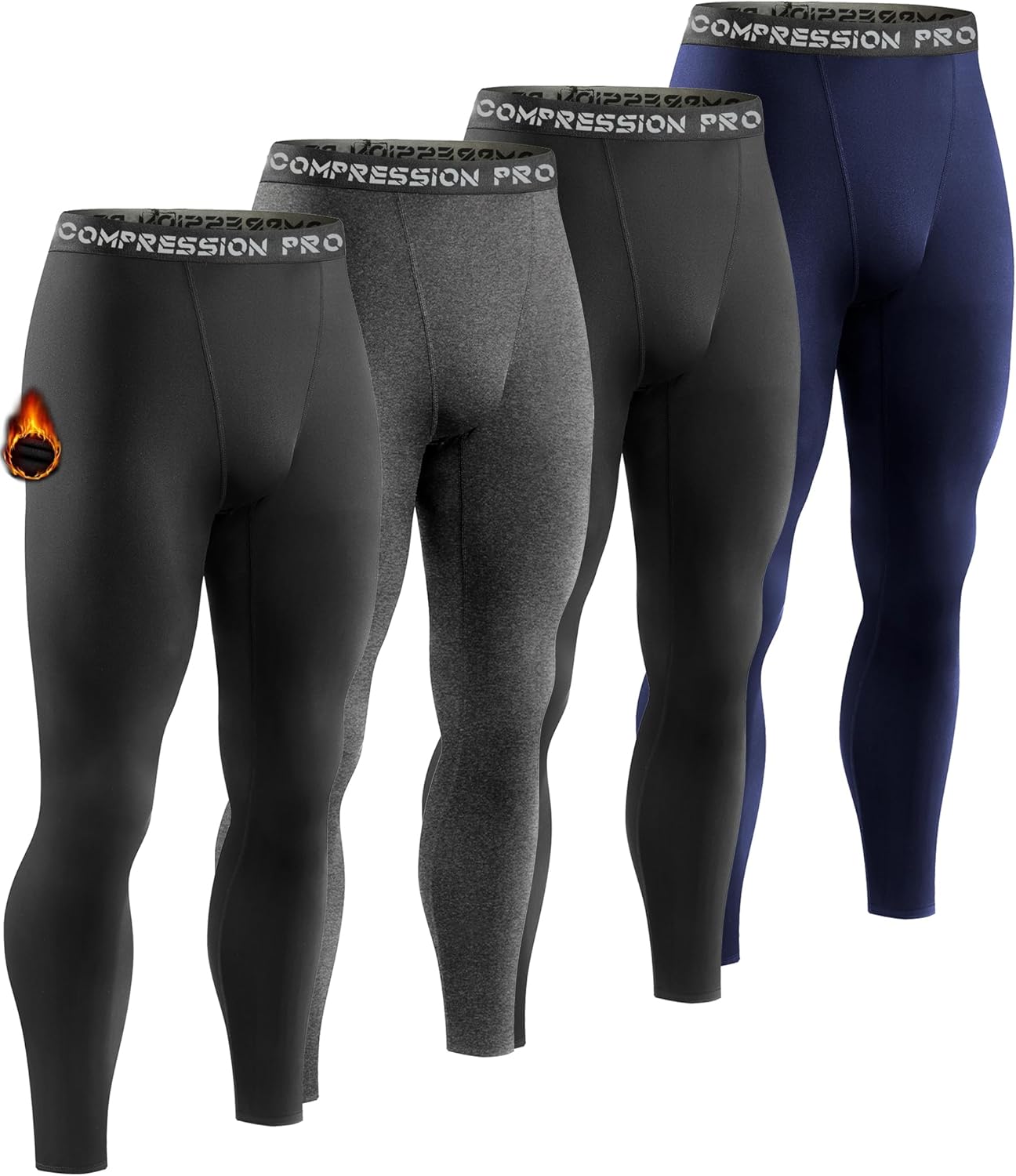 Dalavch 4 Pack Men Thermal Compression Pants,Fleece Lined Heated Leggings for Cold Weather Sports Athletic Winter Baselayer