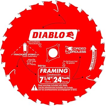 Diablo Framing Saw Blade - 7-1/4" Dia., 24 ATB Teeth, 5/8" Arbor, 3-Pack