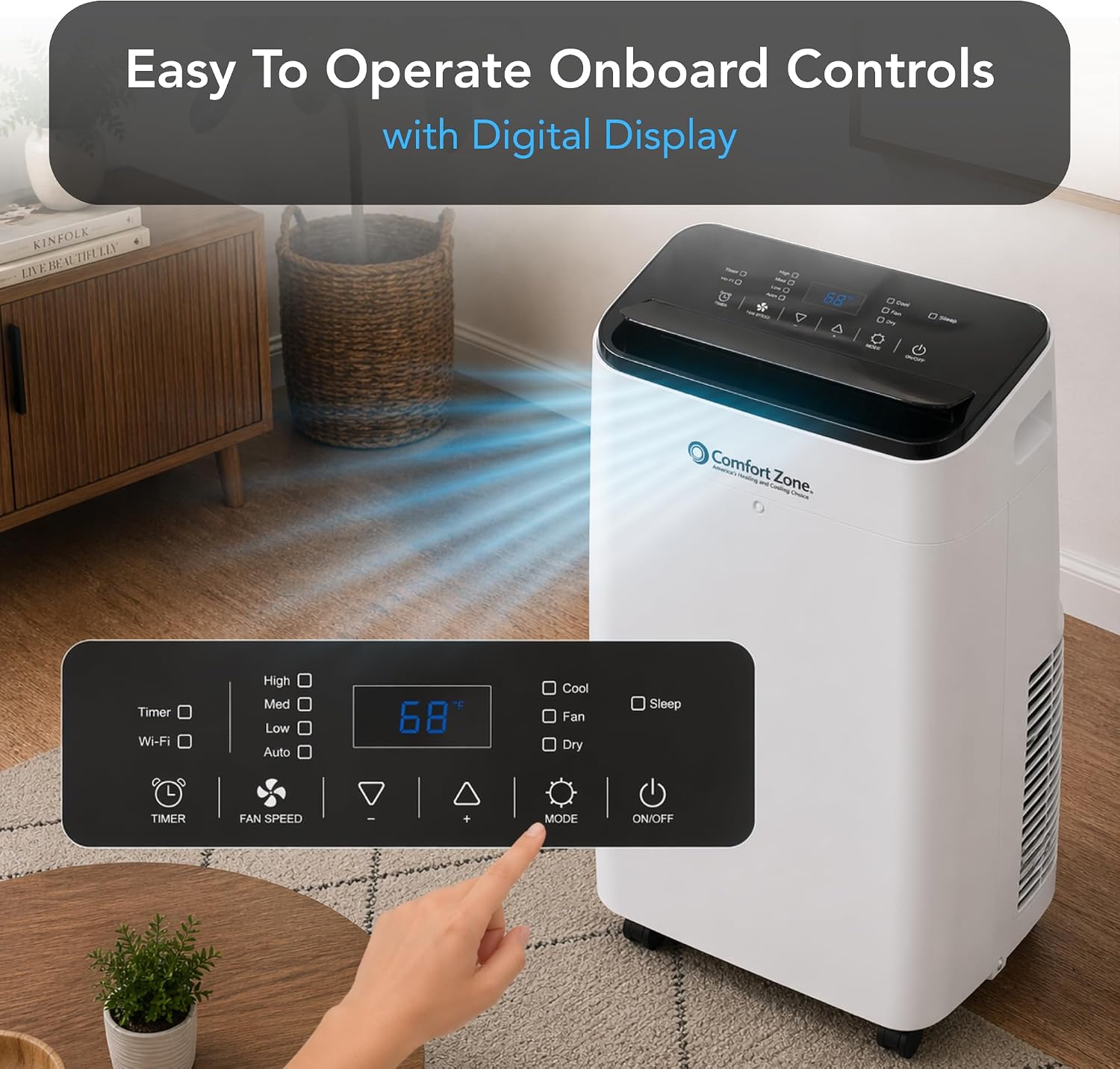 Comfort Zone Smart Portable Air Conditioner 12,000 BTU (8,350 SACC) with Heat, WiFi Enabled 4-in-1 AC Unit, Dehumidifier & Fan, Remote Control, 24-Hour Timer, Quiet Sleep Mode, White 5 71IRCXFakeL. AC SL1500