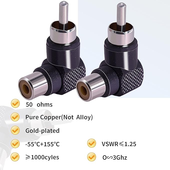 CNARIO 2 Adaptadores RCA Macho a Hembra Ángulo Recto 90 Grados Negro miniatura 3