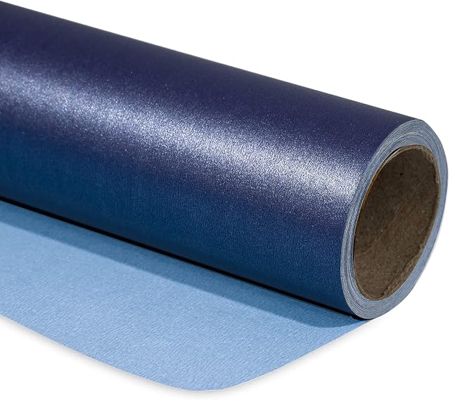 RUSPEPA Granatowy matowy papier do owijania - mini rolka - jednolity kolor perłowy - błyszczący papier idealny na ślub, urodziny, Boże Narodzenie, baby shower - 43 cm x 10 m