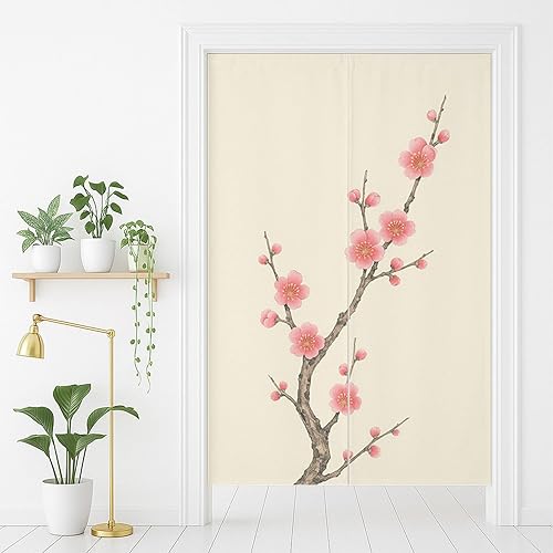 Miniatura 3 de Cortina de puerta floral japonesa, cortinas de puerta de flores Noren, cortina de puerta de lino, tapiz para cocina, bistró, 33.5 x 55 pulgadas