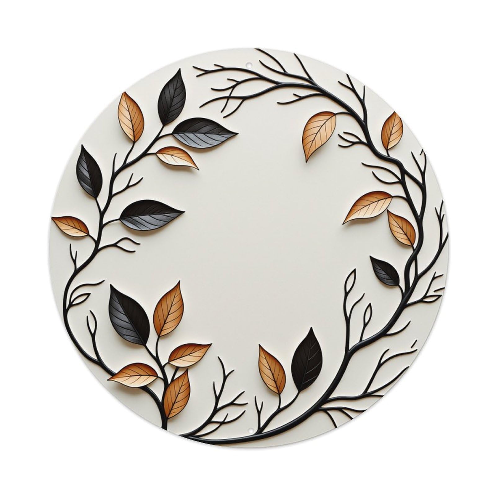 Branches Leaves Autumn Circular Design Vintage Metal Tin Sign Retro Wall Decor for Home Bar Garage Cafe, Indoor & Outdoor Decorative，circle Metal Poster, 8x8 Inch