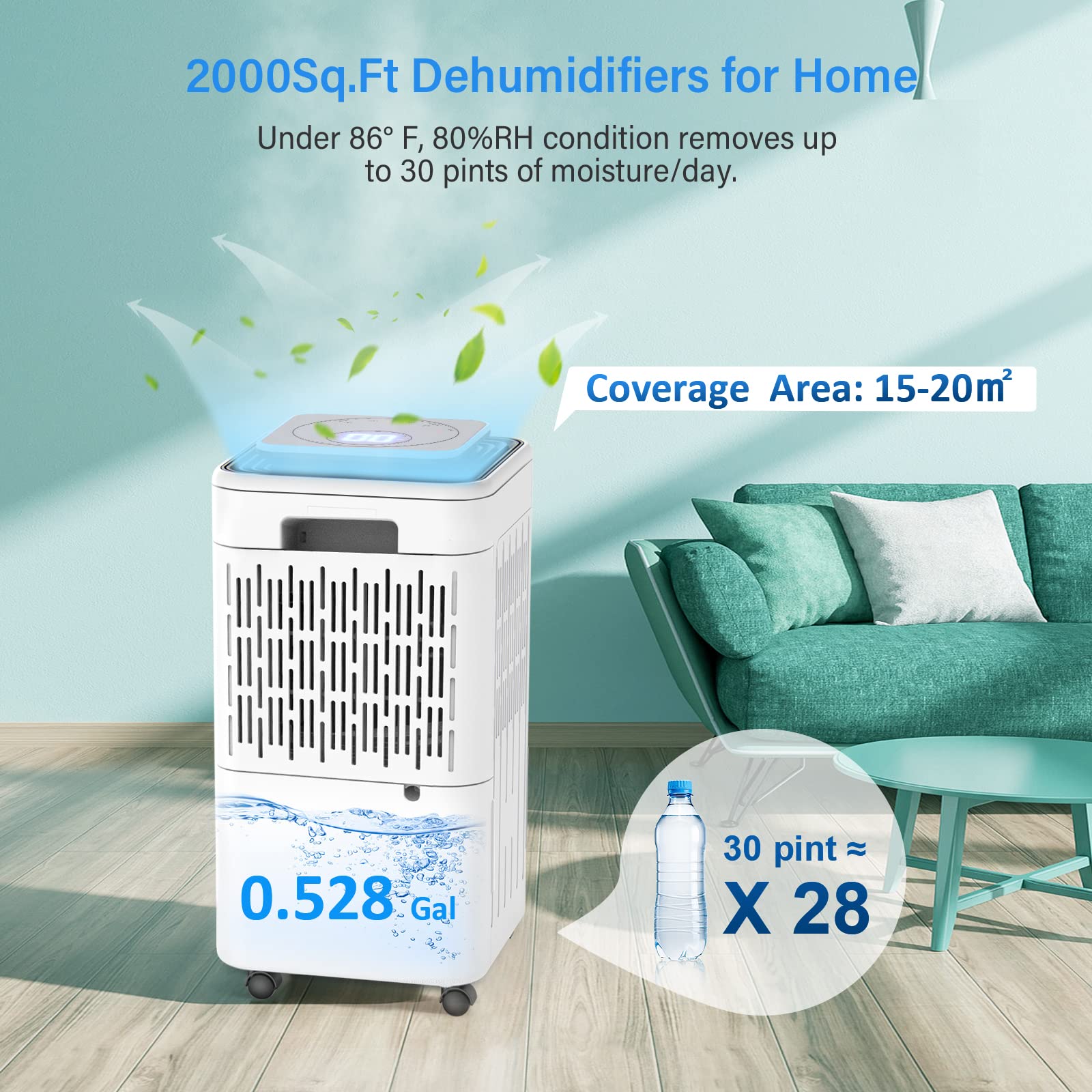 LUKO 2000 Sq. Ft Dehumidifiers for Large Room and Basements, 30 Pints