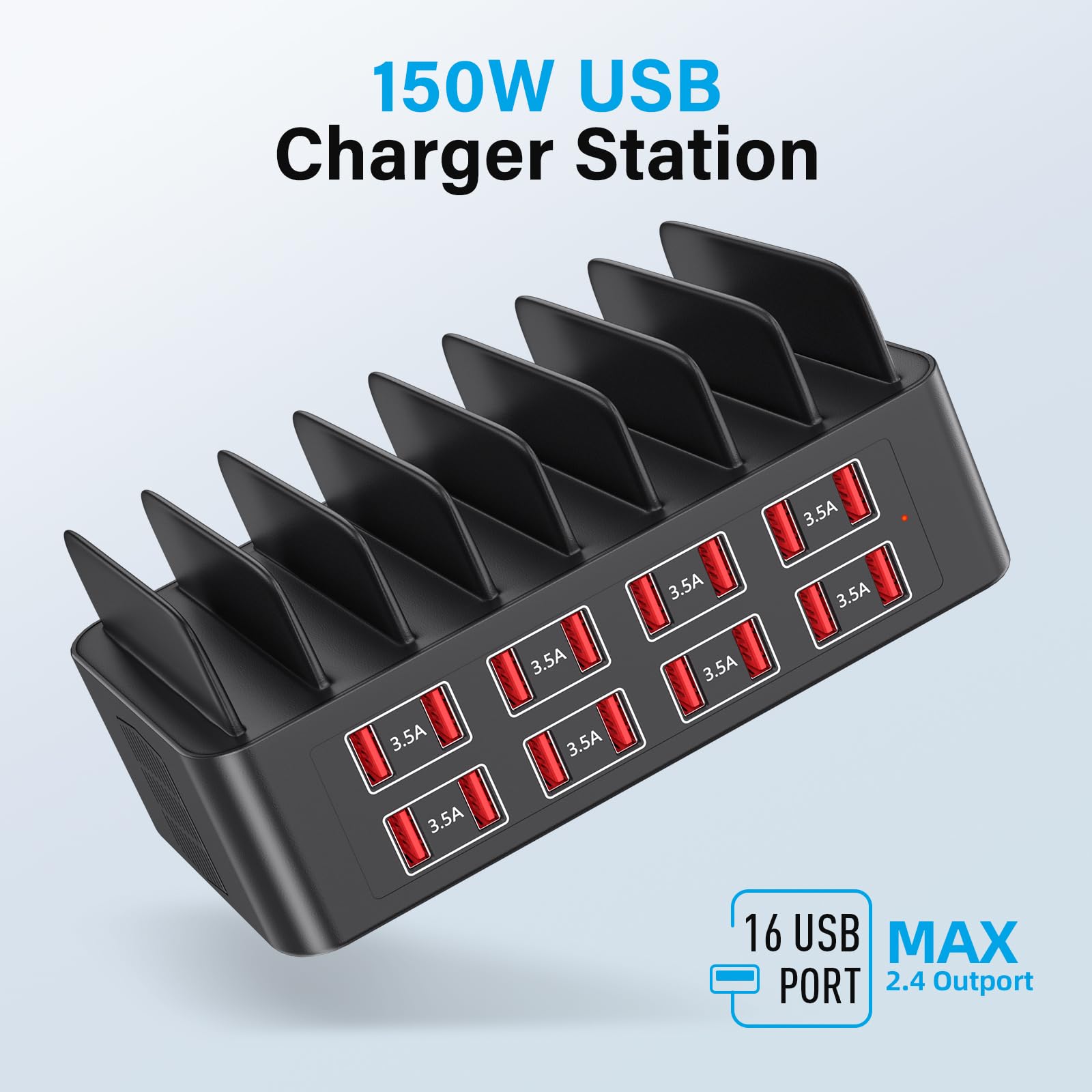 Charging Station for Multiple Devices, 150W USB Charging Station with 16 Fast Charging Ports, Ipad Charging Station for Apple Devices Fire Tablets iPhone Samsung Android