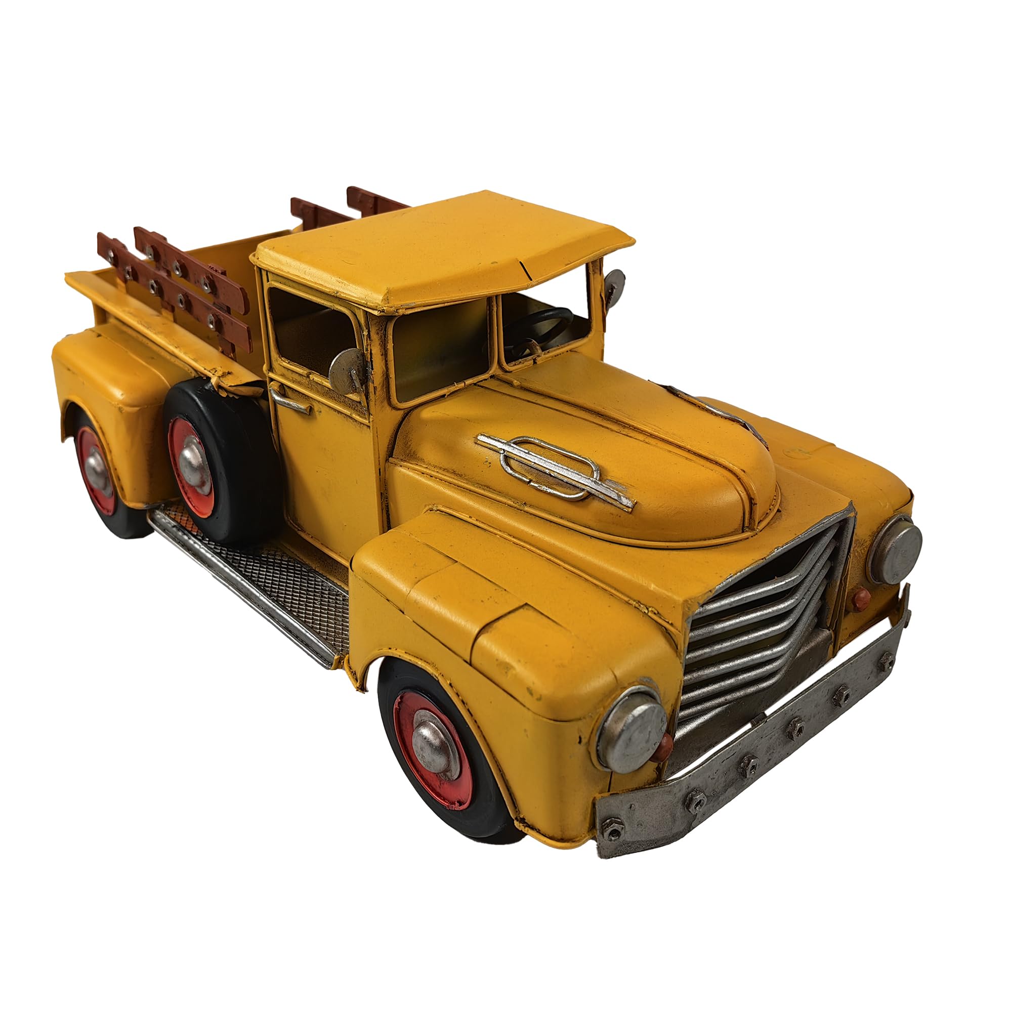 Berfutall-13'' Iron Classic Yellow Truck Pick-up Model Collectible Vehicle Decoration, Metal Truck Christmas Decor ，Unique Blend of Vintage, Rustic,