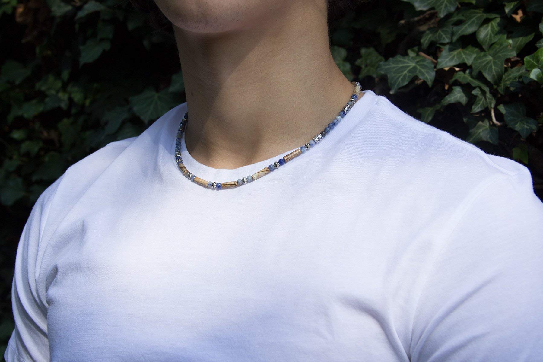 Collier en sodalite bleue et jaspe paysage pour hommes et femmes CHNA12-19