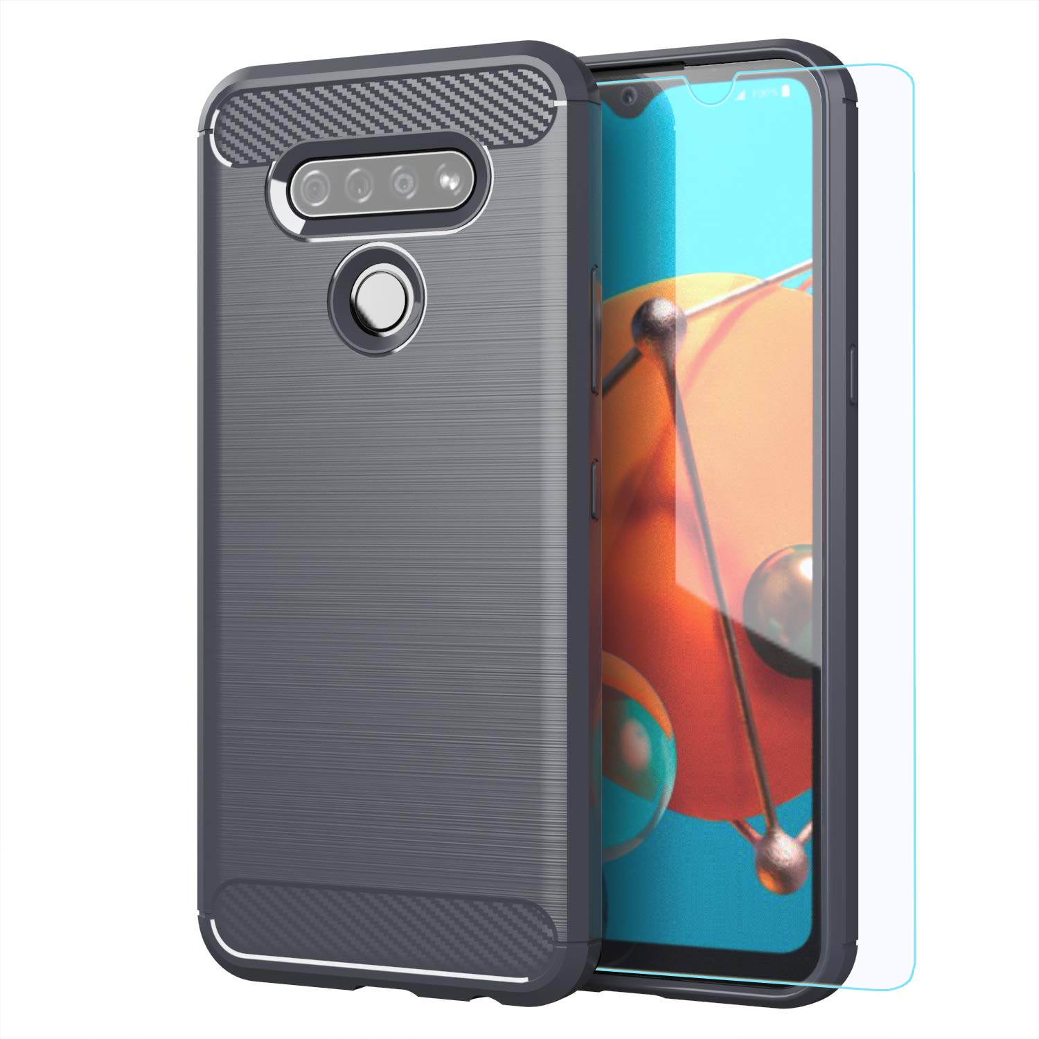 LG K51 case,with HD Screen Protector,MAIKEZI Soft TPU Slim Fashion Non-Slip Protective Phone Case Cover for LG K51(Gray Brushed TPU)