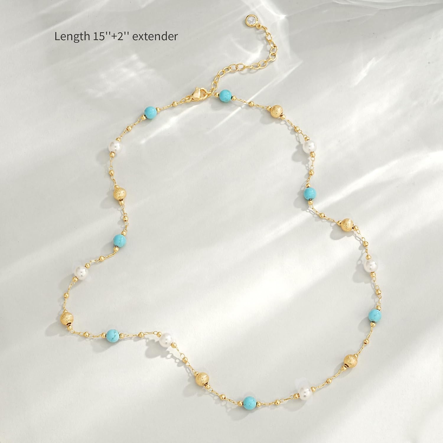 Created Turquoise Necklace for Women 14K Gold Plated Beaded Heart Choker Boho Necklaces Handmade Beach Summer Everyday Western Jewelry Gifts - Image 5