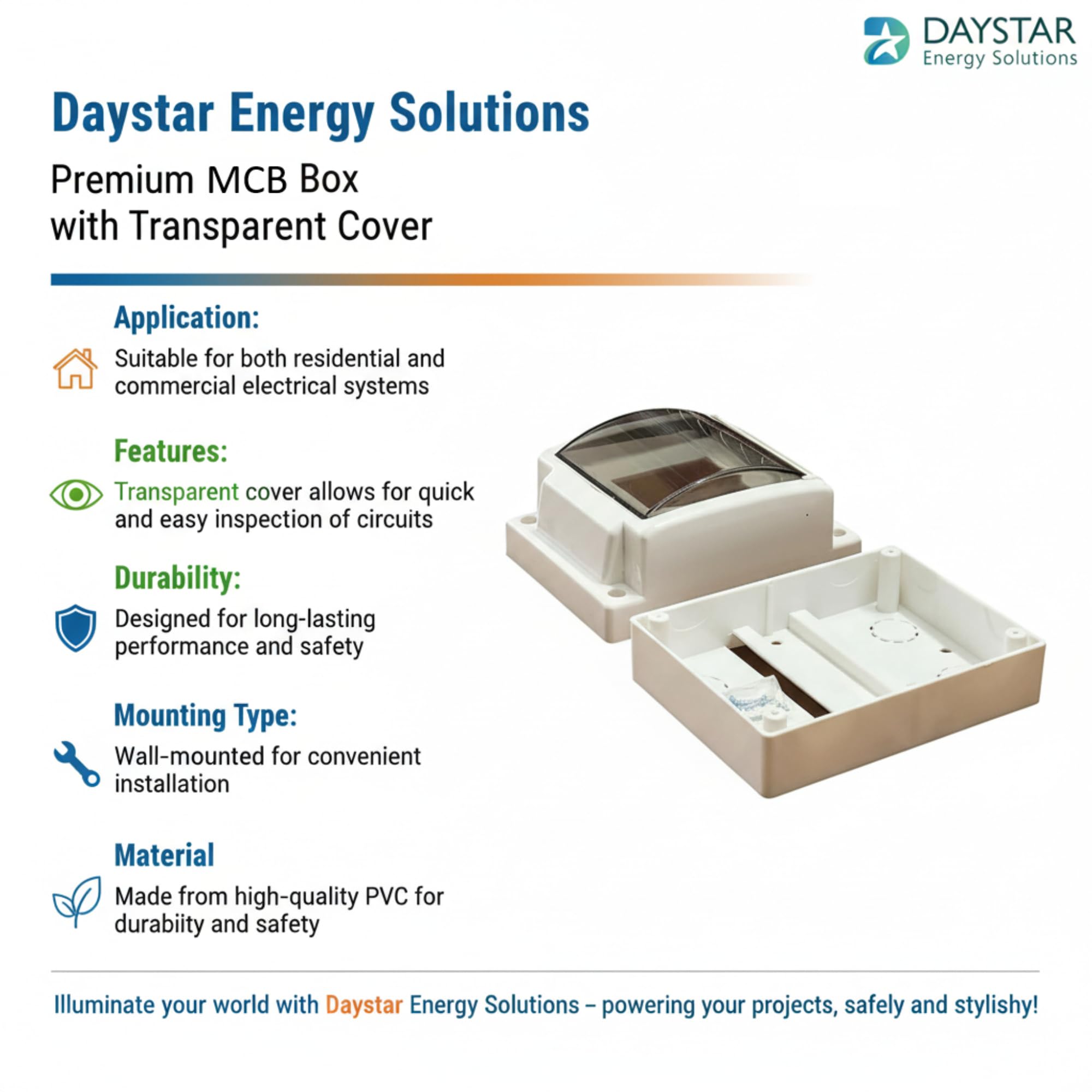 Daystar Solutions (4Way-SealX) Pvc MCB Box With Door Type Transparent Cover - Rated Heavy Quality - (4 Way MCB Box) 1