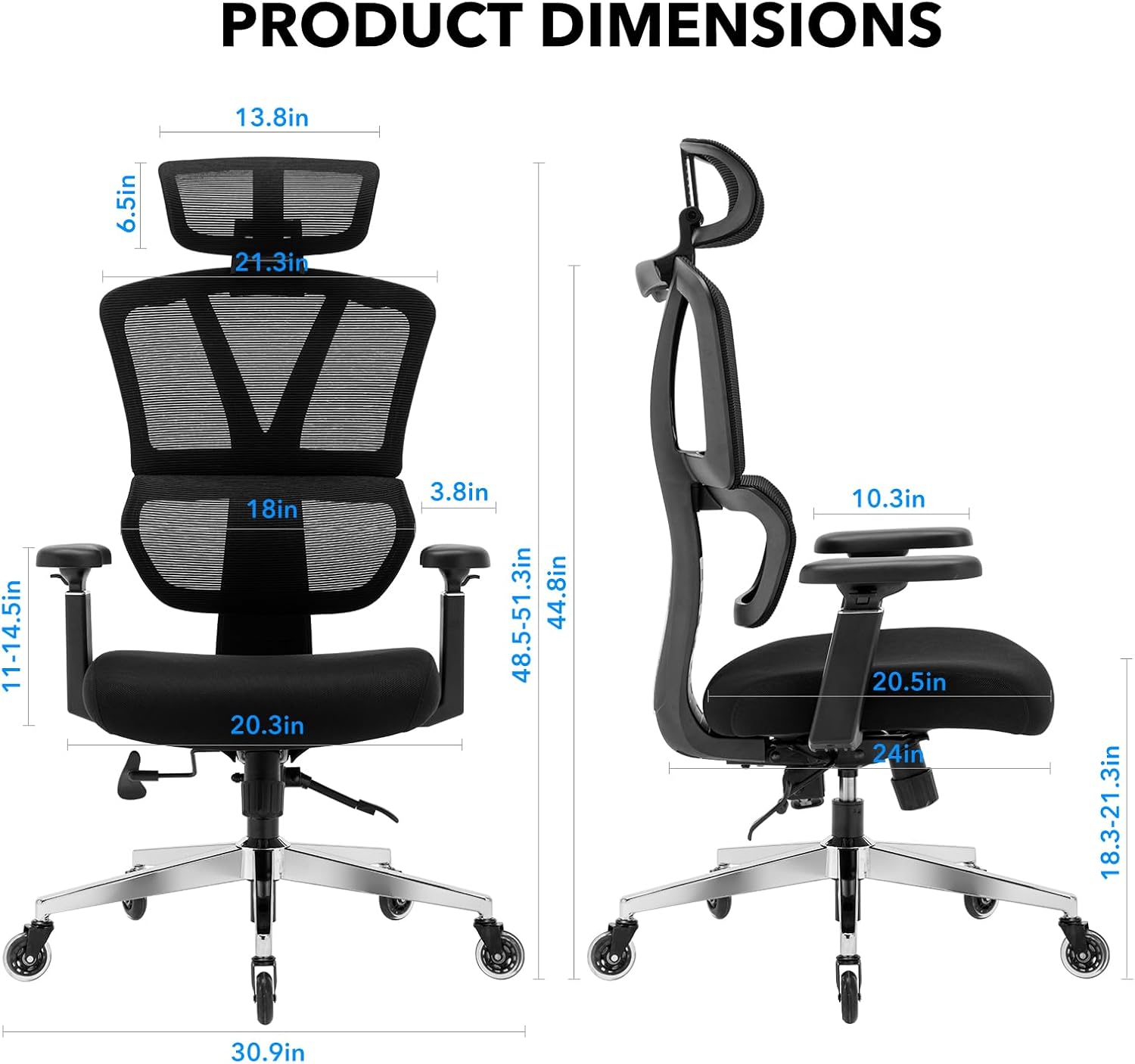 Chair Master Ergonomic High Back Office Chair | Roller Blade Casters | Mesh Chair | for Executives, Office Goers, Work from Home Set up | 3D Armrests, Adjustable Headrest
