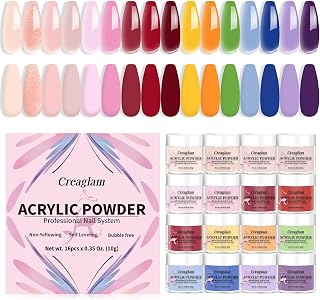 16 Color Acrylic Nail Powder Kit - for DIY Nail French Extensions & 3D Art, No Lamp Needed, Non-Yellowing, Professional Salon Quality, Bubble Free & Long Lasting