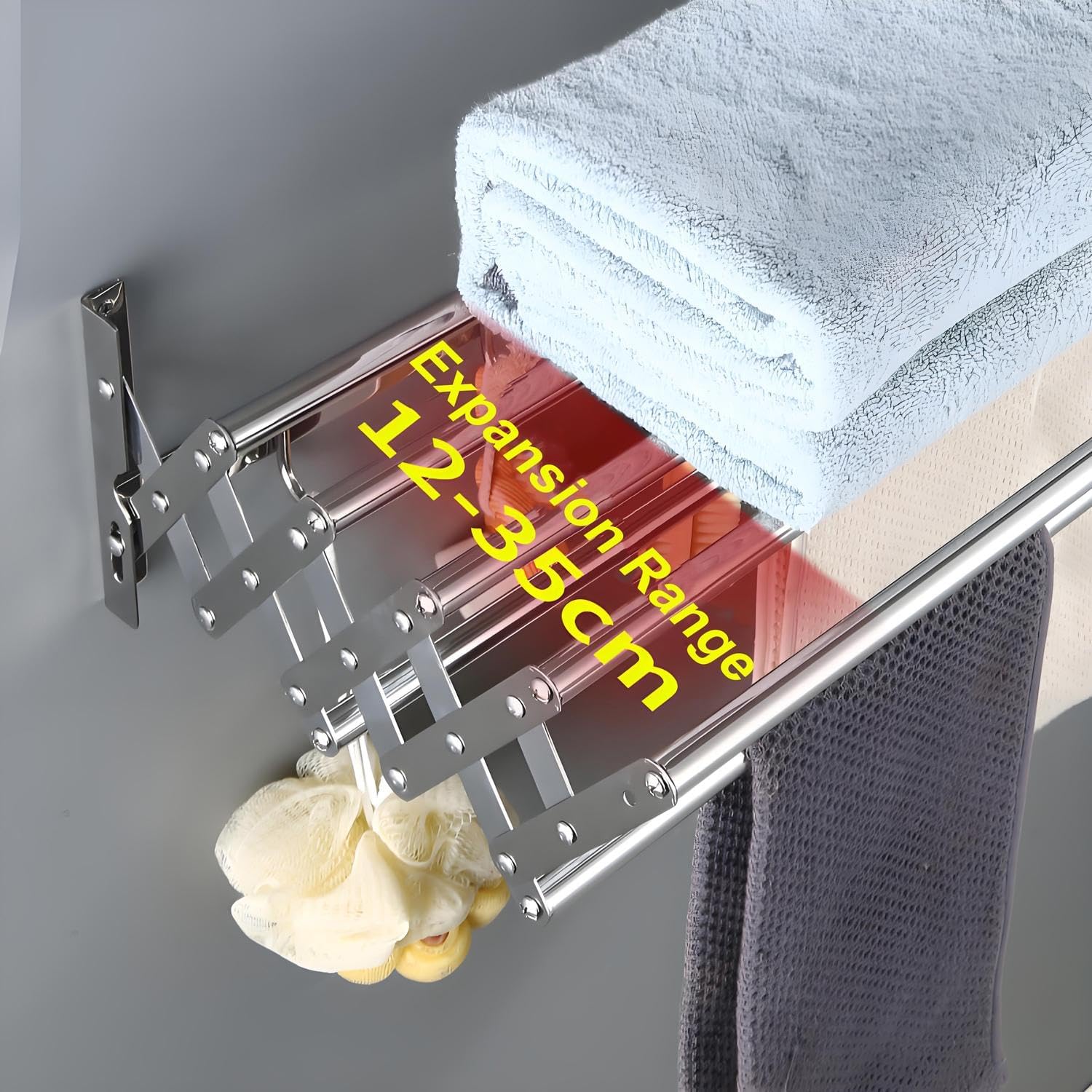 Wall Mounted Foldable Laundry Drying Rack Extendable Stainless Steel Clothes Drying Stand for Indoor/Outdoor Space Saving Balcony Bathroom Clothesline(Silver-80Cm)