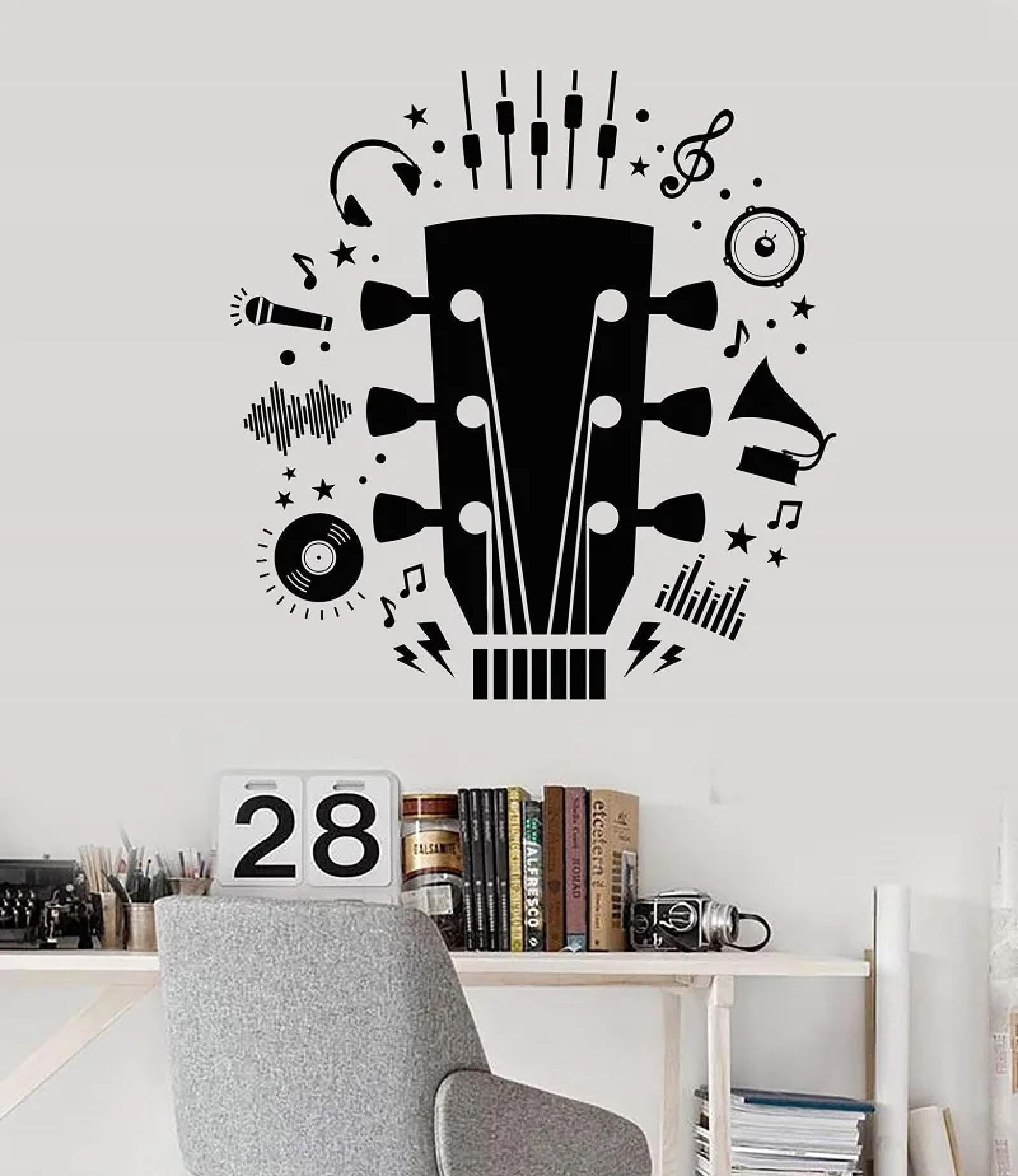 Youousi Black Guitar Music Vinyl Wall Decals For School Dormitories, Children's Rooms, Playrooms, Bars, Nightclubs, And Home Wall Art.