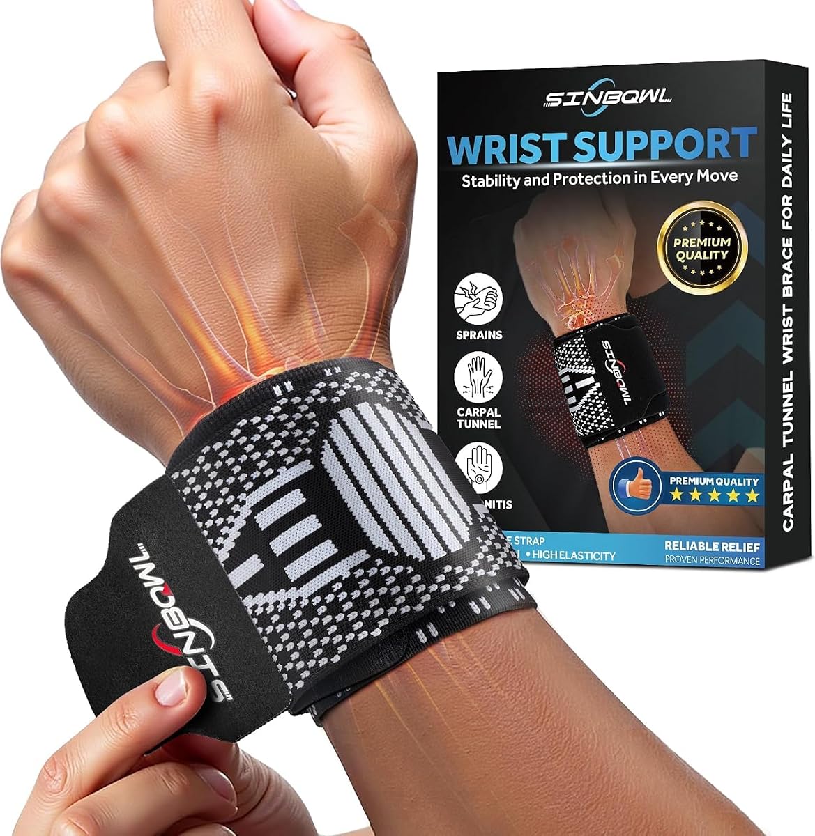 Wrist Brace, Elastic Snug Fit Compression Wrist Support Wrap (M) | For Pain Relief, Carpal Tunnel, Tendonitis, Arthritis, Weightlifting Fitness, Fits Left & Right Hands